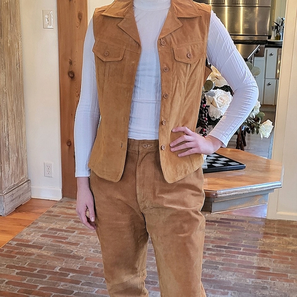Bill Blass Jeans vtg suede leather pants and vest size 8